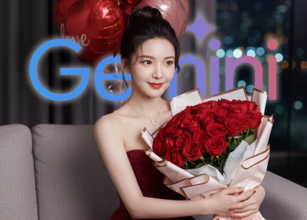 Prompt Gemini ôm hoa ngọt ngào cho nàng dịp Valentine 14/2