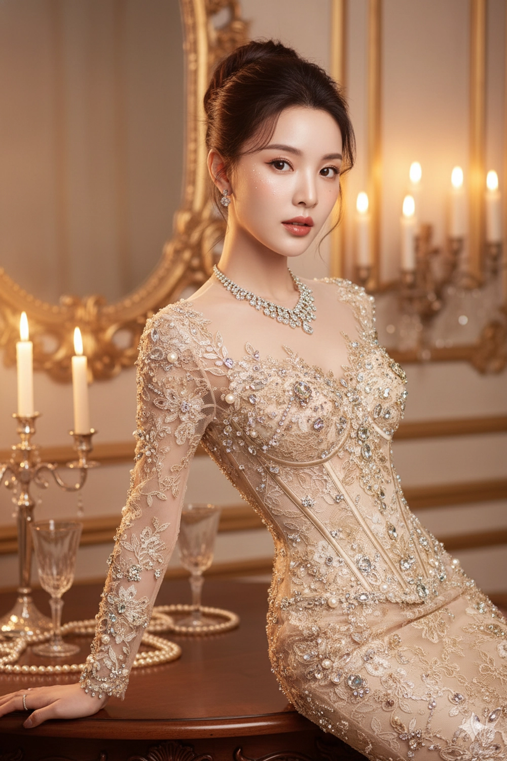 Prompt tạo ảnh quý cô sang trọng chuẩn "hoàng gia"