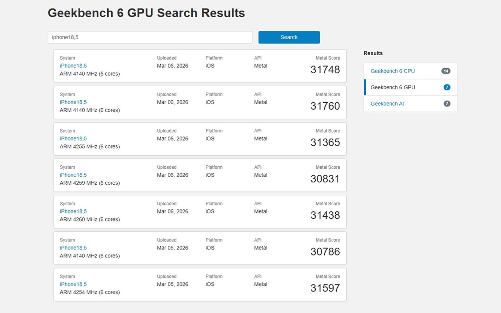iPhone 17e lộ điểm Geekbench chip mạnh ngang iPhone 17