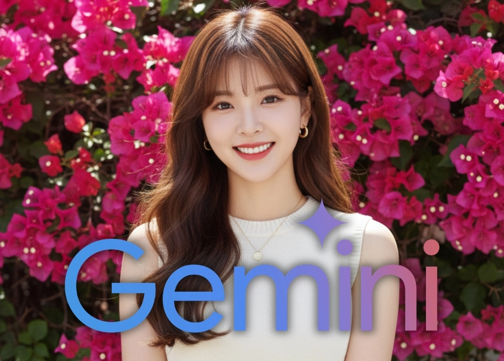 Tạo ảnh bên giàn hoa giấy đẹp lung linh với Gemini