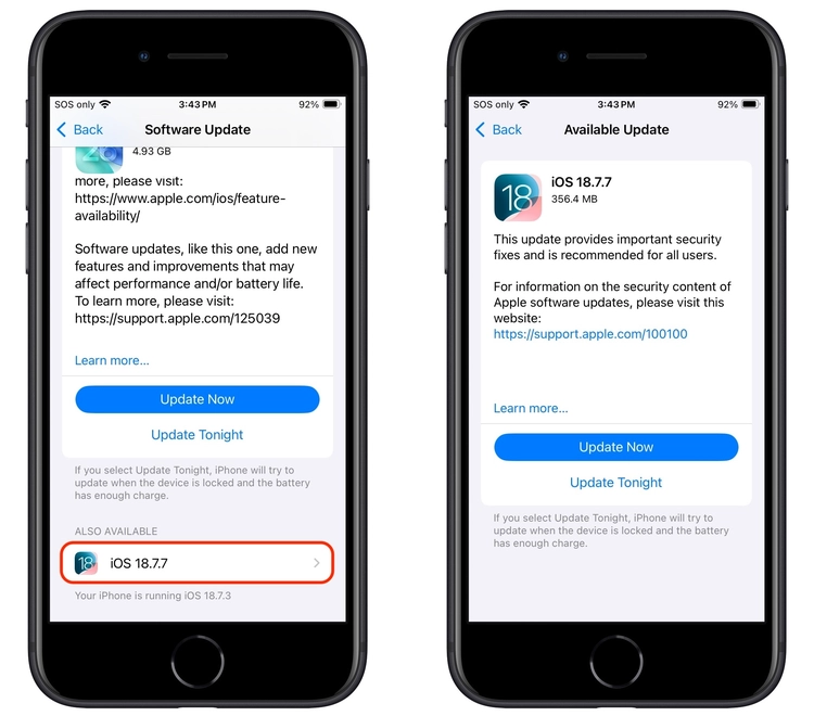 Apple phát hành iOS 18.7.7 cho tất cả dòng iPhone