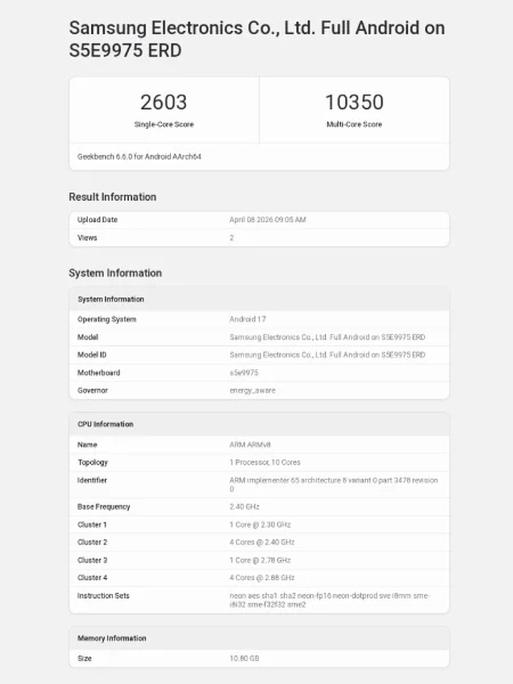 Exynos 2700 lộ điểm hiệu năng: CPU 10 nhân gây chú ý