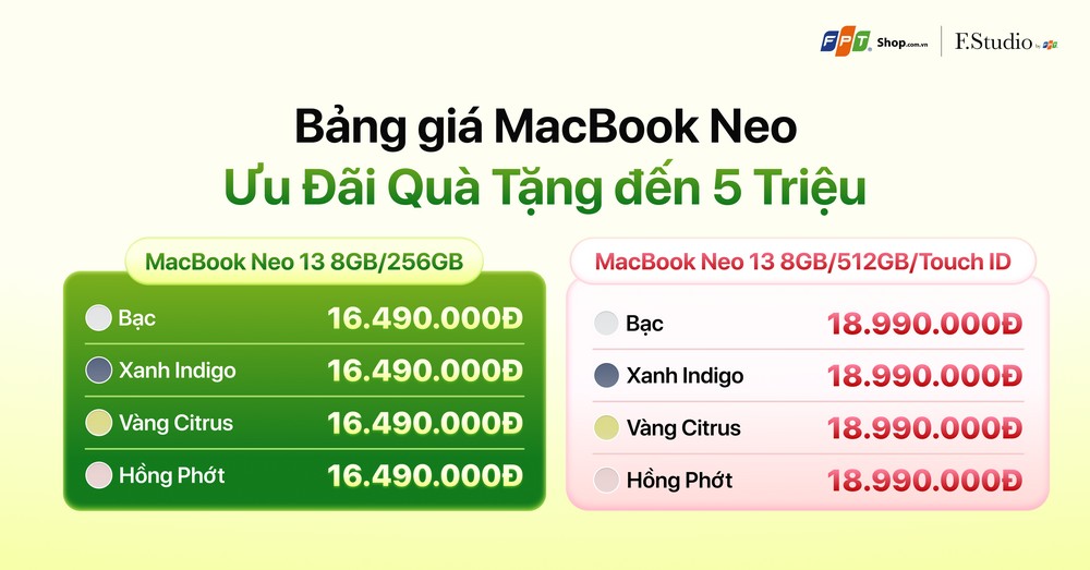 FPT Shop và F.Studio by FPT mở đặt hàng MacBook Neo