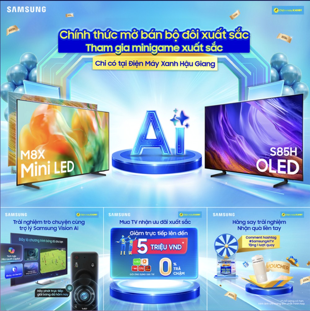 Samsung bắt tay Điện máy Xanh, mở bán bộ đôi AI TV
