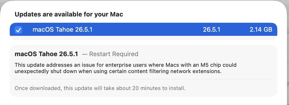 Dòng Mac duy nhất nào phải cài macOS 26.5.1 ngay lúc này?