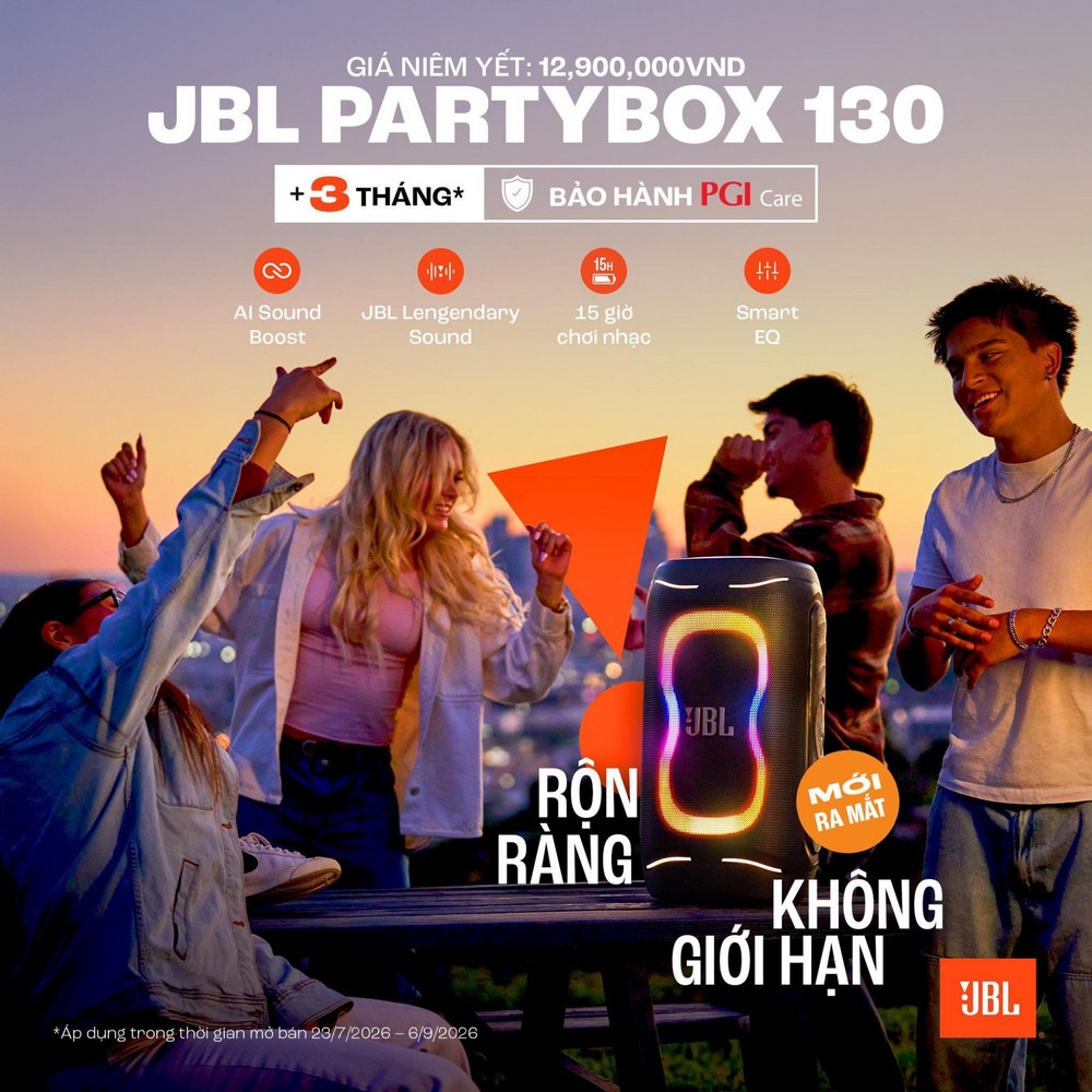 JBL PartyBox 330 và PartyBox 130: Nâng cấp AI Sound Boost và pin tới 18 giờ