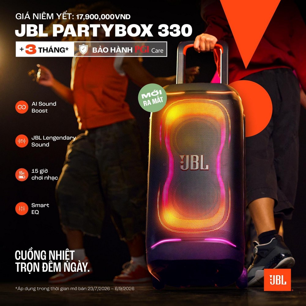 JBL PartyBox 330 và PartyBox 130: Nâng cấp AI Sound Boost và pin tới 18 giờ