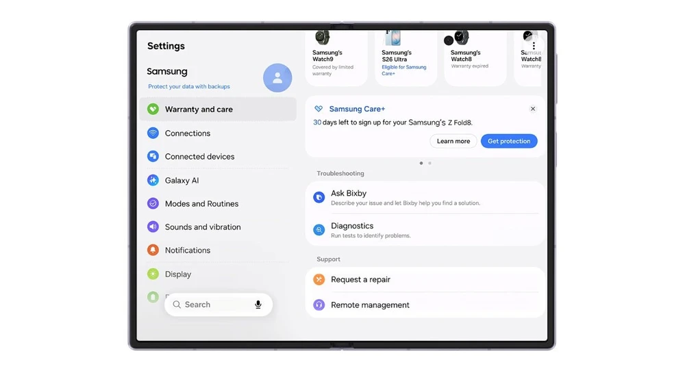 One UI 9 thêm “trợ lý” bảo hành, chăm sóc Galaxy tiện hơn